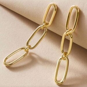 NEW! Minimalist Paperclip Link Chain Dangling Drop Gold Post Earrings
